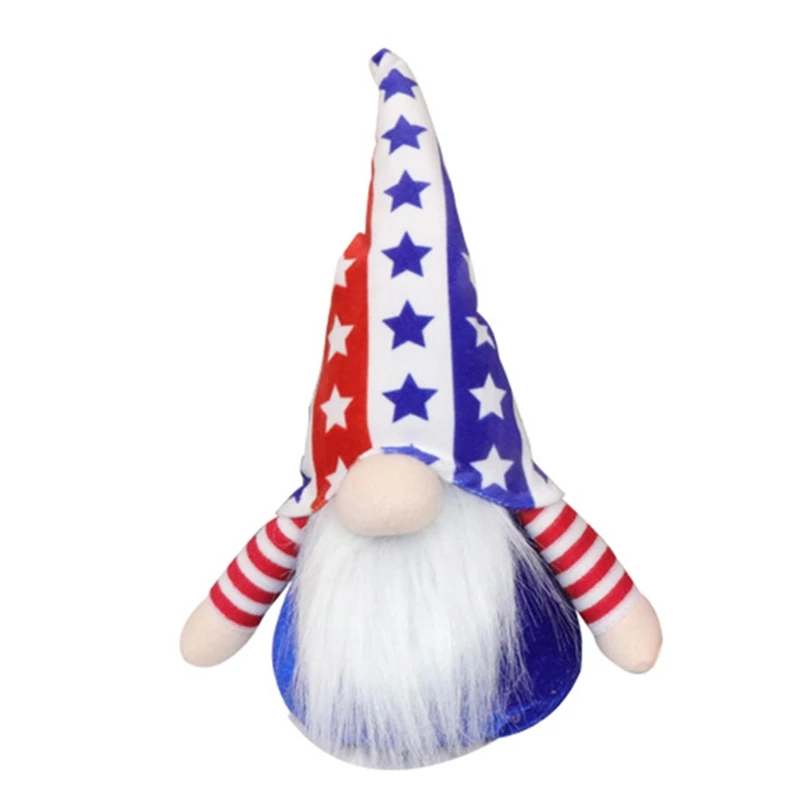 

Independence Day Gnome Handmade Plush Faceless Doll Tomte Standing Figurine Toy Striped Star Print Hat Dwarf Home Decor