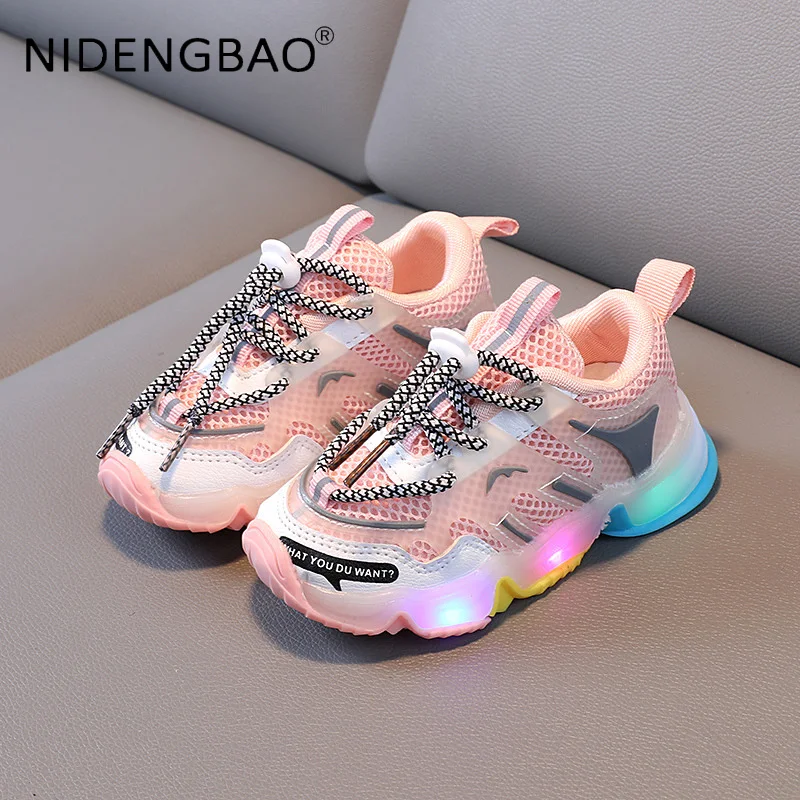 Kids Running Shoes Boy Child Sneaker Girl Mesh Breathable Comfortable Fashion Trend Lights Children Sports Shoes Basket Fille