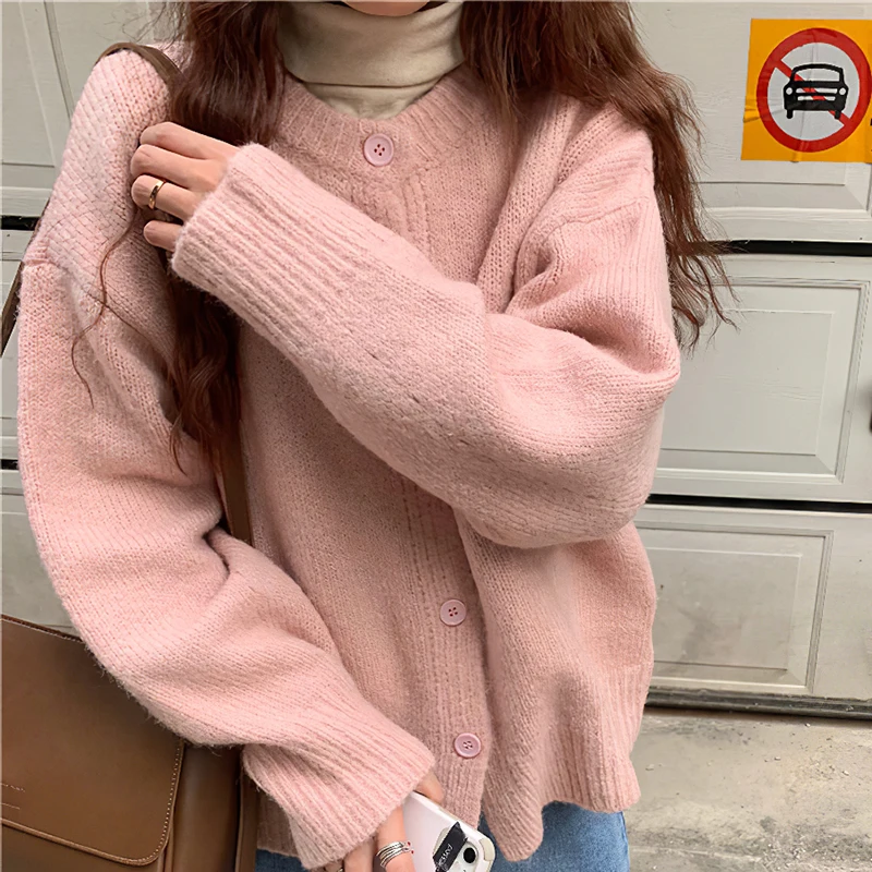 

Кардиган женский зимний розовый на пуговицах, с длинными рукавами, в Корейском стиле, 2021