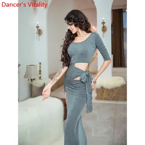 Одежда для танца живота, осенняя Женская сексуальная одежда с вырезами, длинное платье для начинающих, восточные индийские танцевальные групповые тренировочные наряды