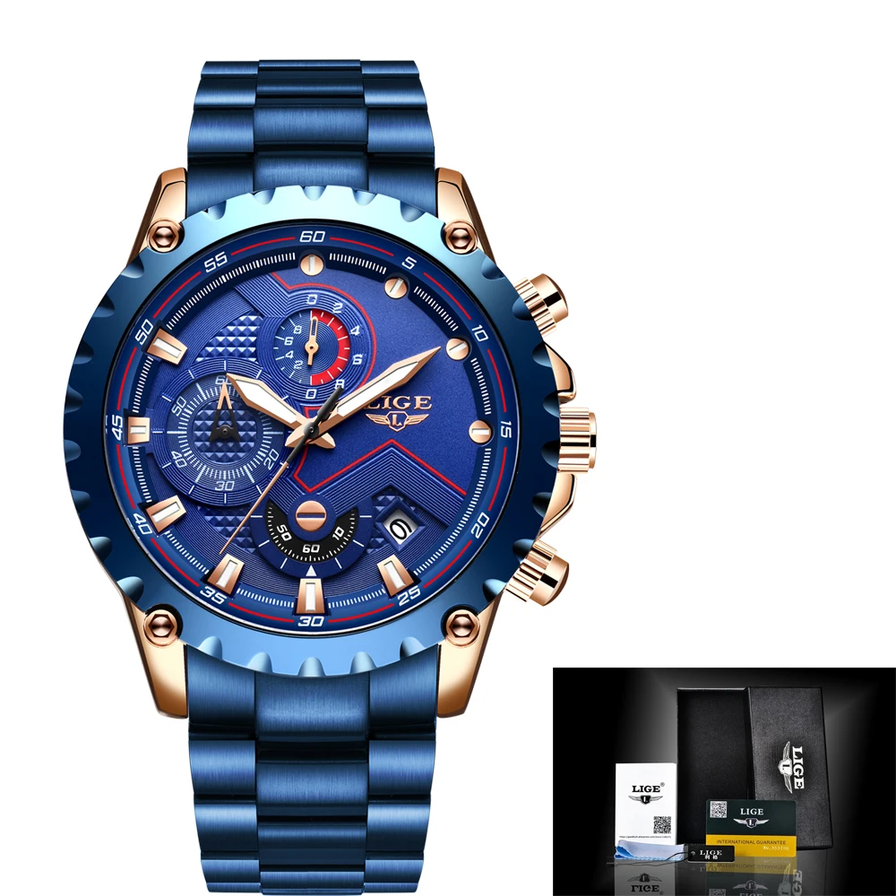 

LIGE Mens Watches Top Brand Luxury New All Steel Blue Hand Military Sport Watch Men Analog Quartz Wriswatch Relogio Masculino
