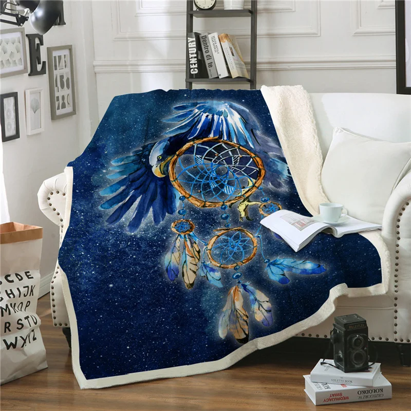 

Dreamcatcher Blanket Feather Eagle Soft Warm Winter Sherpa Fleece Throw Blanket Bedspread Bed Cover For Children Adults Sofa Car