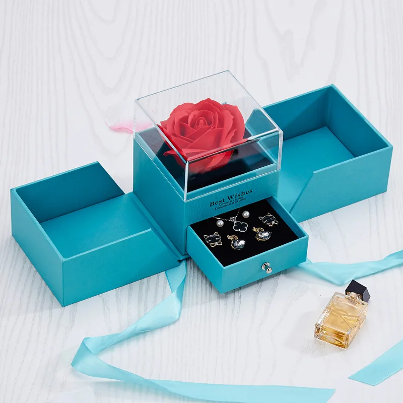 

Double open rose gift box creative drawer ring necklace earrings send women friends Valentine's Day birthday gift box