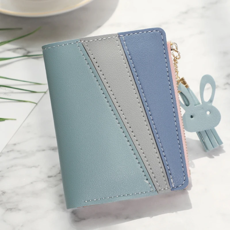 

Bisi Goro New Women Short Wallet Fashion Mixed Color Ladies Chain Clutch Card Wallets Pu Coin Purse Money Bag