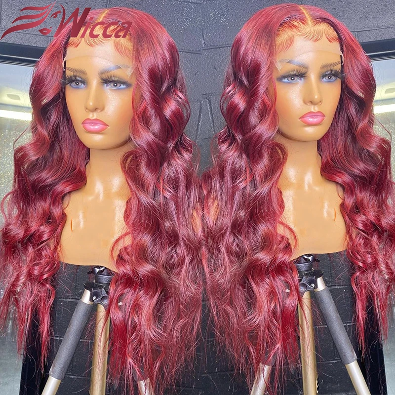 

Red Bungundy Colored Lace Front Human Hair Wigs 180% Wavy Brazilian Lace Frontal Wigs For Women Burgundy #99j Human Hair Wigs