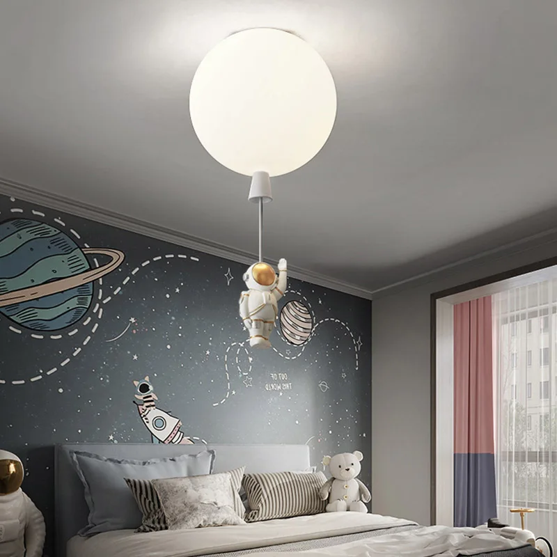 

Kobuc Creative Kids' room Pendant Lamp Cartoon Ceiling Pendant Light with Astronaut Doll Decoration Balloon Chandelier Led 220V