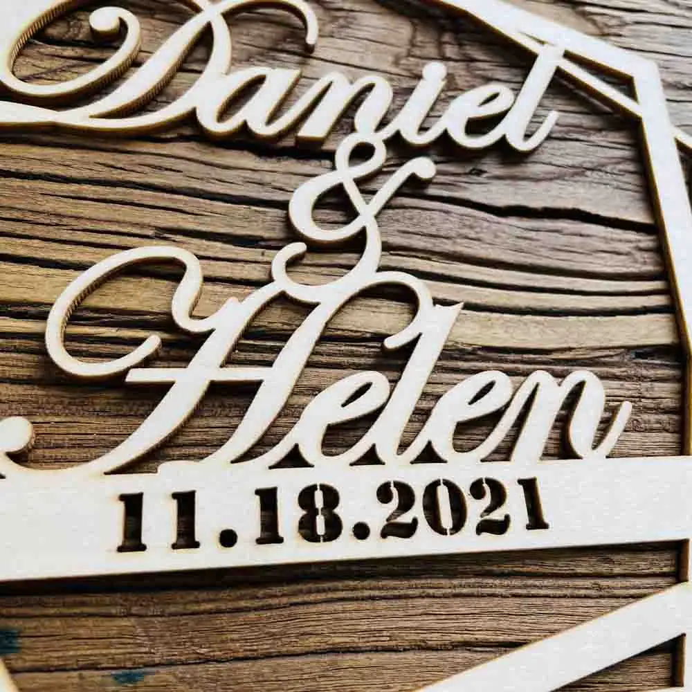 Деревянный реквизит для свадебной фотосъемки с именем и датой на заказ