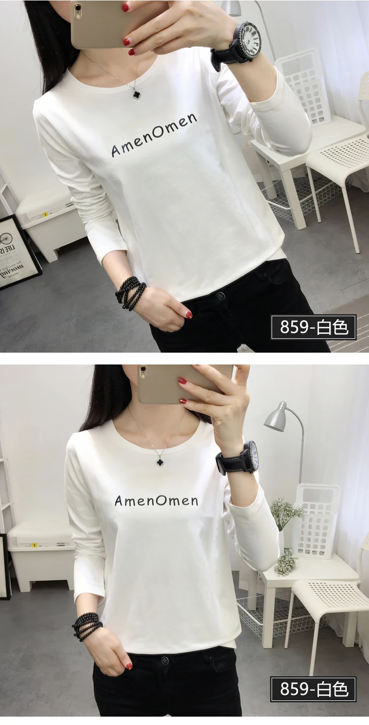 Футболка с длинным рукавом новинка Женский хлопковый топ осенняя одежда 2019 для