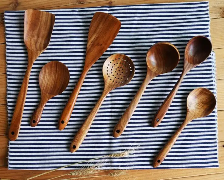 1PC Teak Wood Turner Spatula Rice Leaky Spoon Soup Scoop Non Stick Cooking Utensils Wooden Slotted Set OK 1205 | Дом и сад