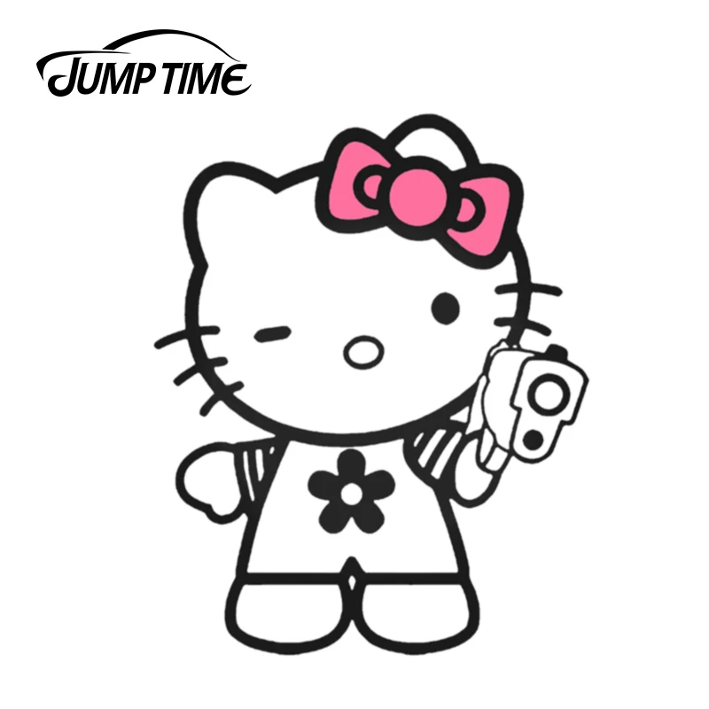 Время прыжка 13 см х 10 5 Hello Kitty Gun Bad гангстер милые виниловые наклейки Стайлинг