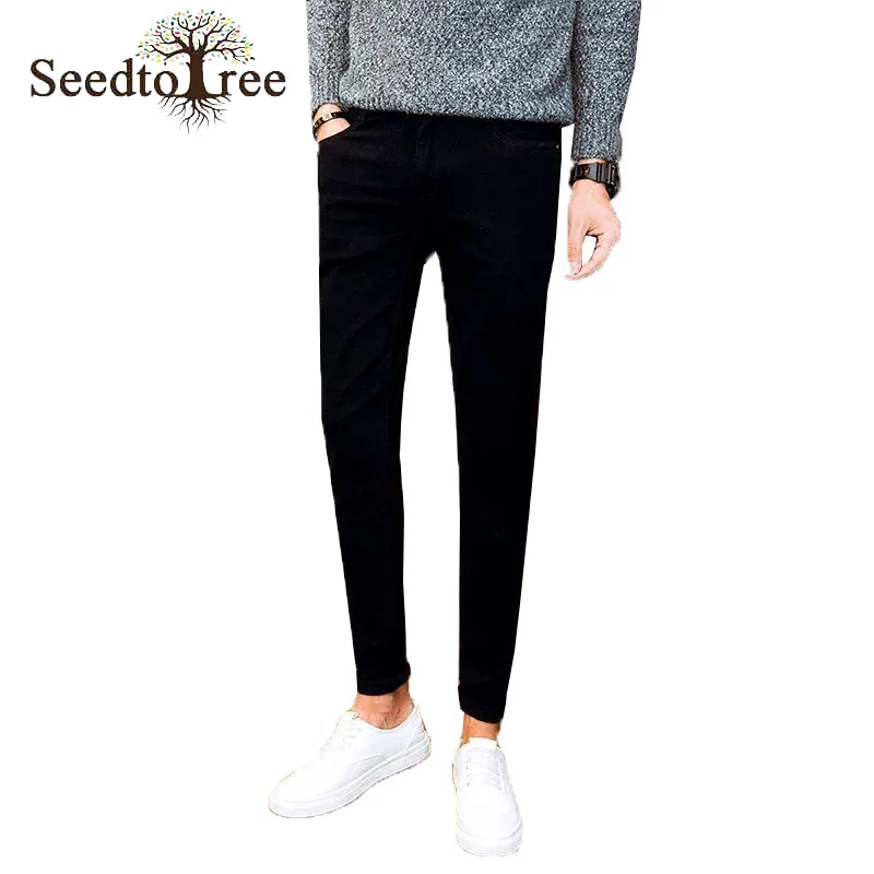 Casual Men's Jeans Slim Small Feet Ankle Length Denim Trousers Pencil Pants