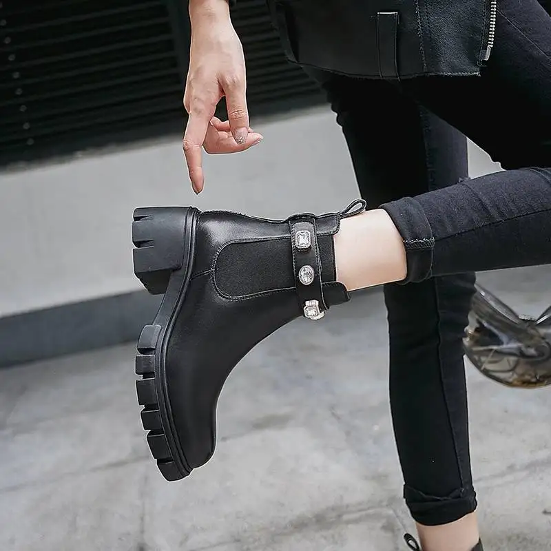 Женские однотонные Теплые ботильоны Krazing Pot Зимние из натуральной кожи с