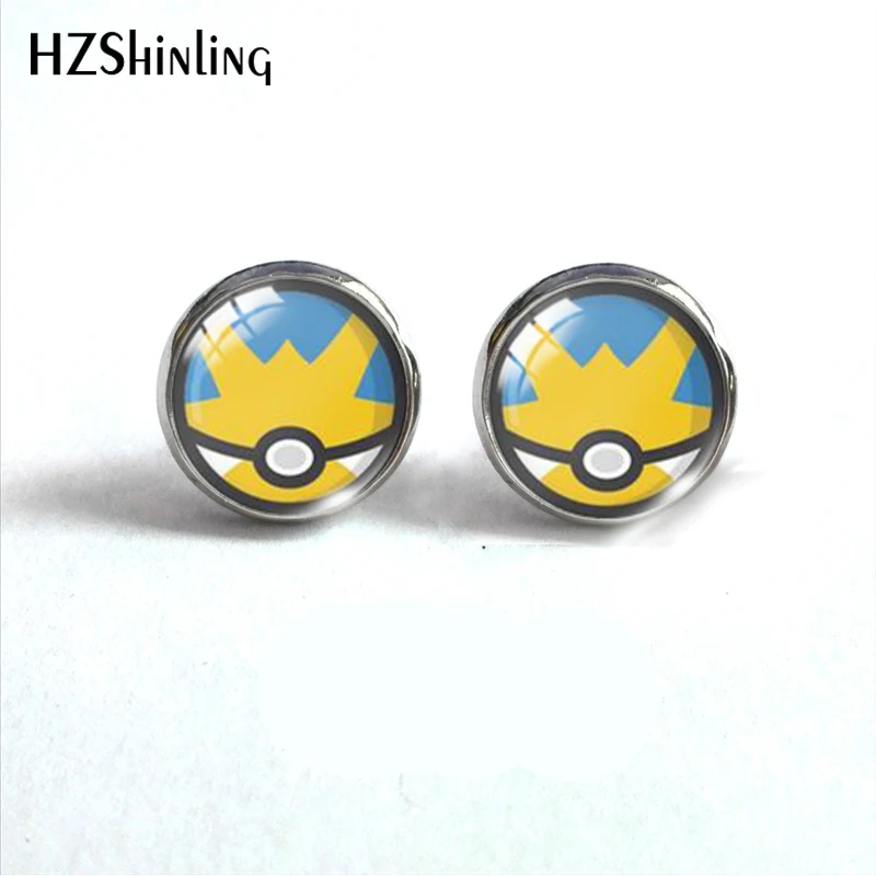 Pokeball покебол Пикачу Япония Аниме стеклянный купол круглые милые серьги-гвоздики Pokeball узор ручной работы ювелирные изделия серьги - Окраска металла: 11