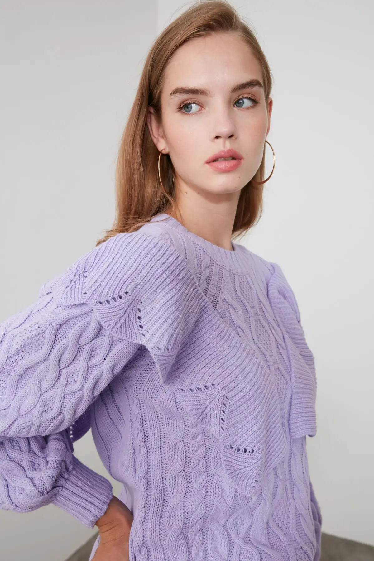 

Trendyol Mesh Detailed Flounces Knitwear Sweater TWOAW21KZ1247