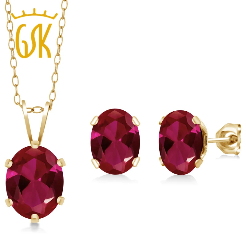 2 95 карат Овальный красный рубин 18 К позолоченный серебряный кулон серьги набор|set