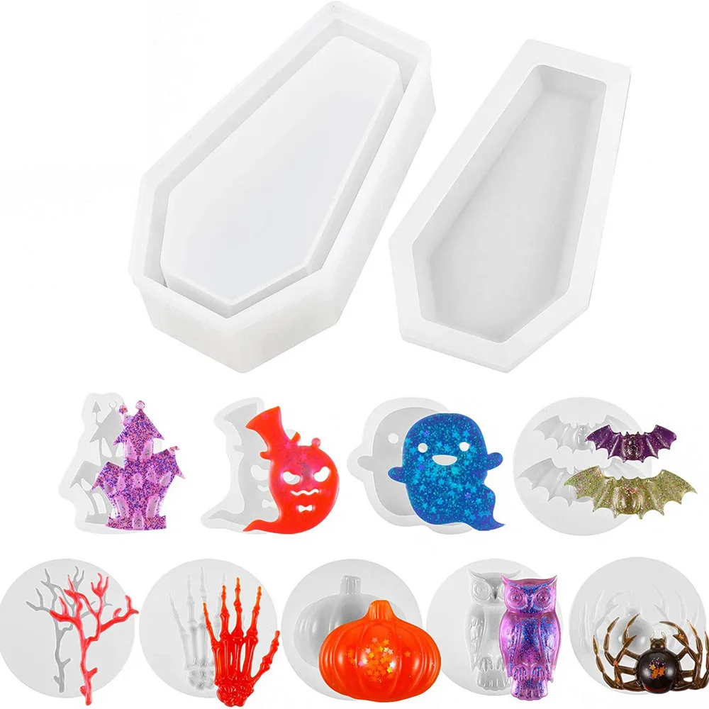 

Halloween Resin Silicone Molds Coffin Storage Box Molds Bat Skull Ghost Casting Mold For DIY Jewelry Craft Making Supplies