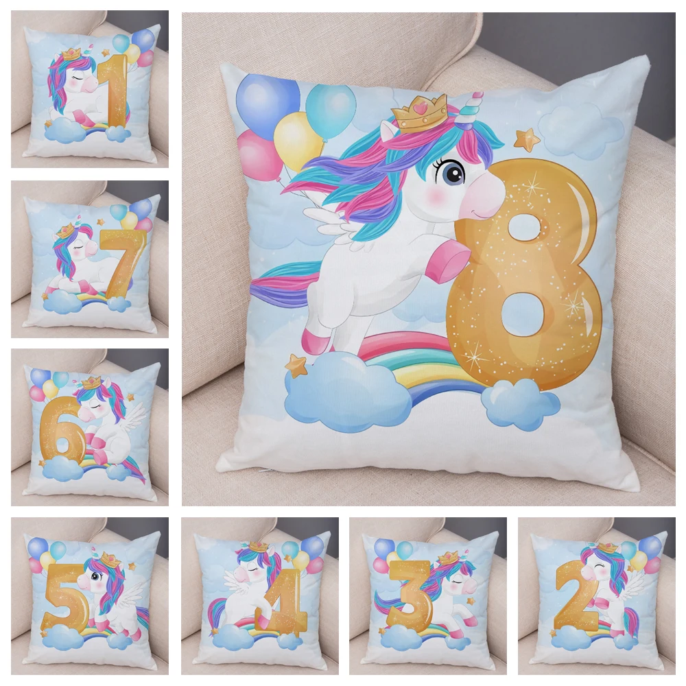 

Nordic Numbers Unicorn Pillow Case Decor Cute Cartoon Animal Soft Plush Cushion Cover for Sofa Home Kids Room Pillowcase 45x45cm