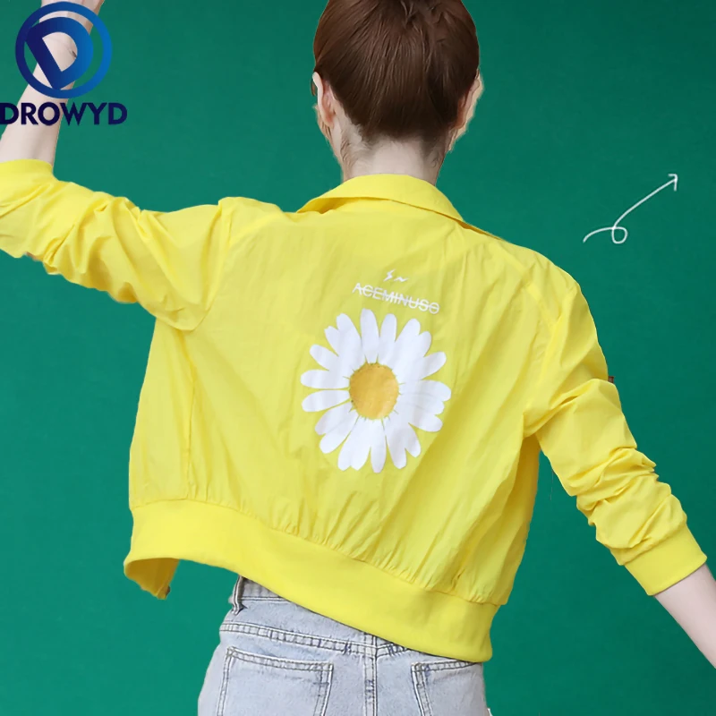 

Summer White Thin Baseball Jacket Women Casual Pockets Floral Print Bomber Top Breathable Sunscreen Cardigan Loose Coat 3 Colors
