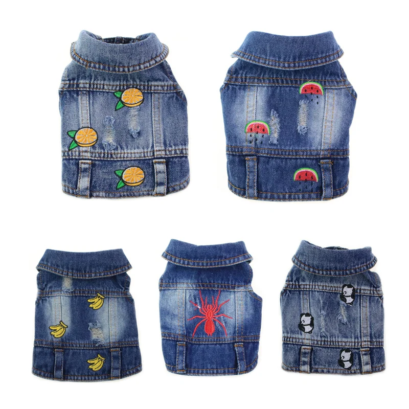 Джинсовая куртка с вышивкой для собак Повседневная Верхняя одежда кошек