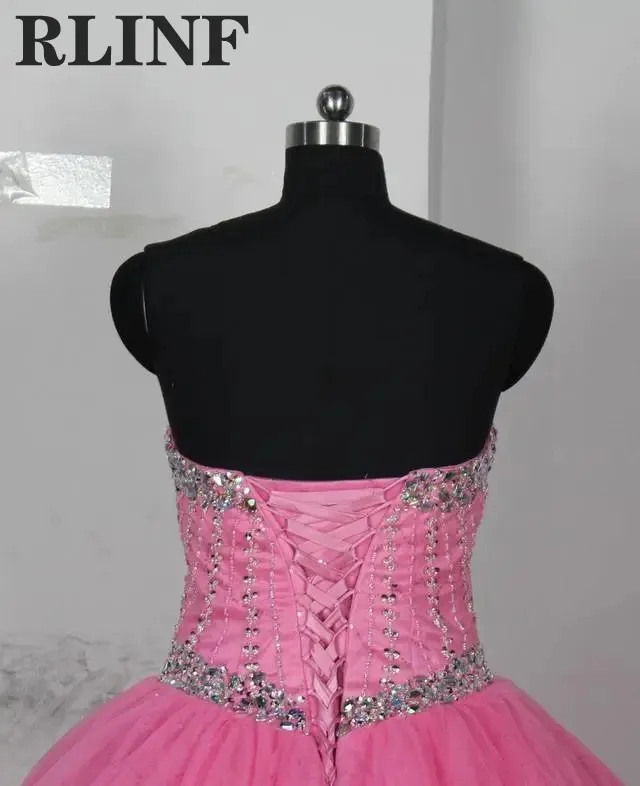 

vestidos Bling Bling Pink Beading Sweetheart Sleeveless Ball Gown Custom Evening Dress