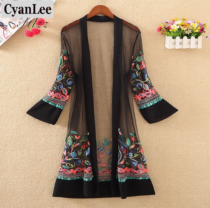 

Женский винтажный кардиган с цветочной вышивкой, длинный Повседневный тонкий кардиган с длинным рукавом, пляжная одежда, верхняя одежда, ле...