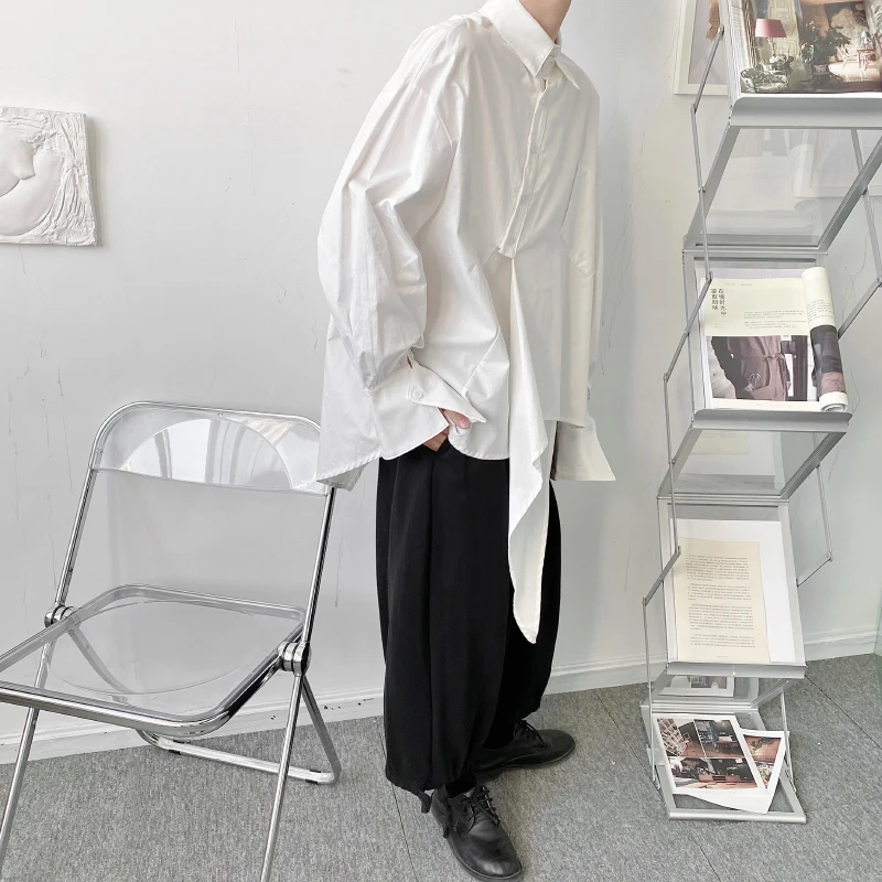 S-6XL! Асимметричная дизайнерская мужская рубашка с длинными рукавами | Мужская