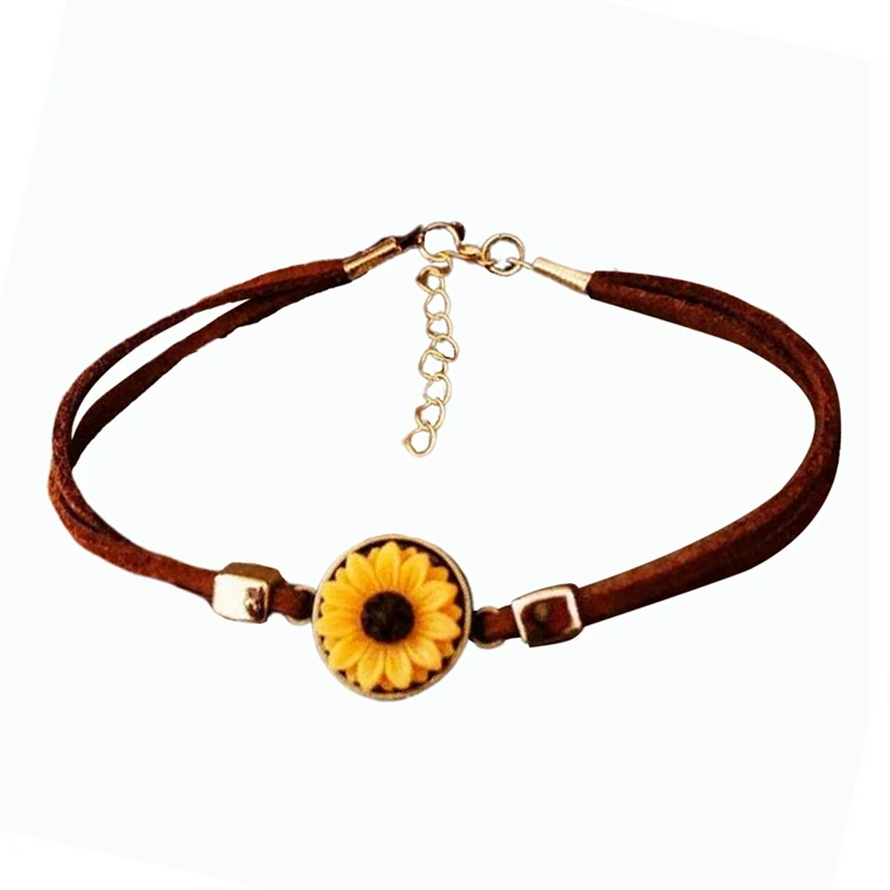 Винтажный Браслет Подсолнух ручной работы из PU искусственного материала кожа