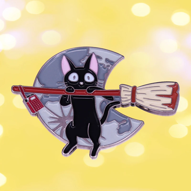 Kiki's Delivery Witch JIJI Cat волшебная метла эмалированная брошь булавки значок лацкан