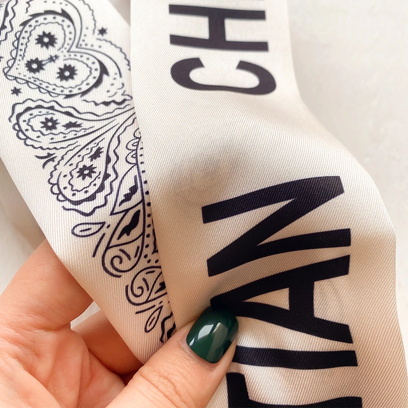 

2021 Luxury Brand Balck White Cashew Print Silk Scarf Women Small Skinny Scarfs Binding Bag Handle Ribbon Hair Band Scarves
