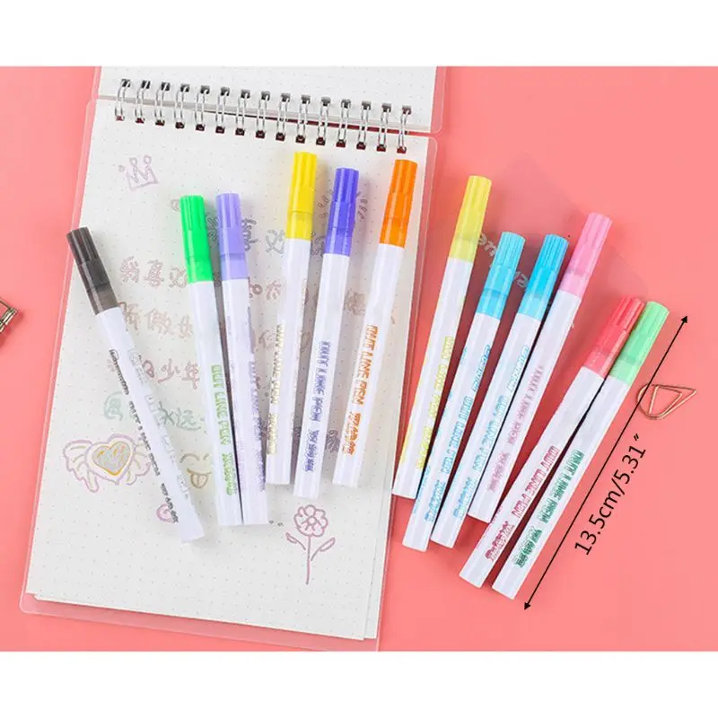 

12 Pcs Double Line Outline Pen Drawing Highlighter Dream Color Fluorescent Mark