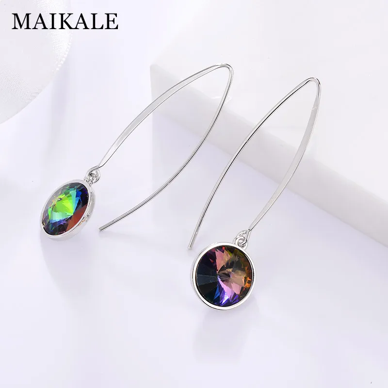 MAIKALE, простые Разноцветные серьги-капли с австрийскими кристаллами, круглые стразы, золото, серебро, длинные серьги с крючками для женщин, ювелирное изделие, подарок - Окраска металла: 17