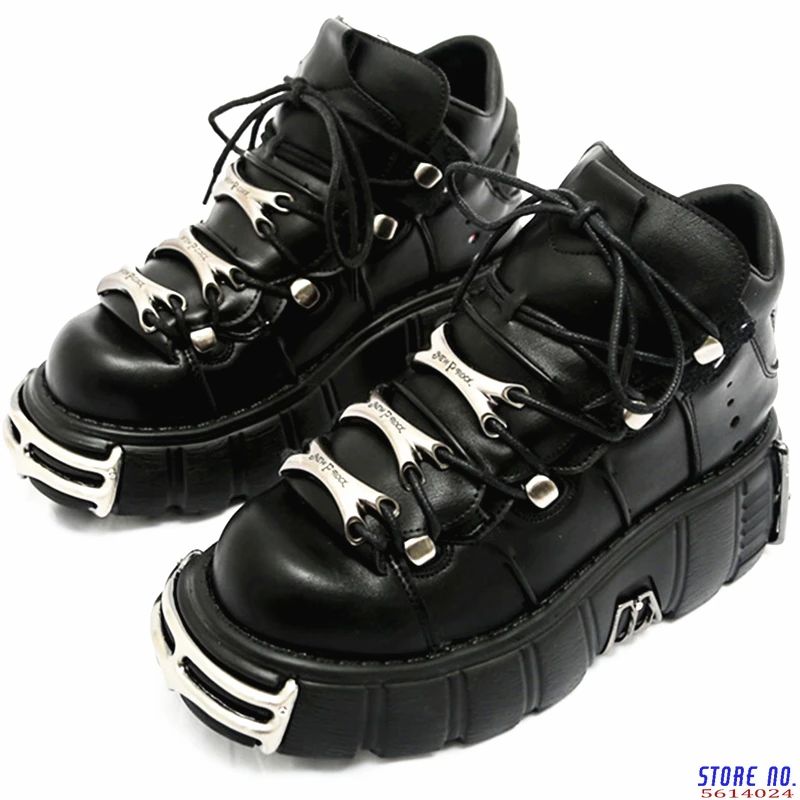 

Punk Style Women Sneakers Lace -up 6CM Platform Shoes Flats Female Casual Creepers Metal Decor Tenis Feminino 2021 New