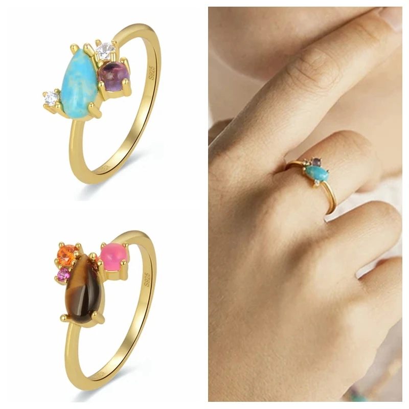 

CANNER Turquoise Colored Zircon Ring 925 Sterling Silver Luxury Fine Jewelry Rings For Women Wedding Anillos Bague Bijoux Joyero