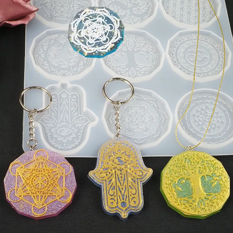 DIY Mold Creative Flower of Life Pendant Energy Tree Resin Keychain Necklace Jewelry Silicone Mold