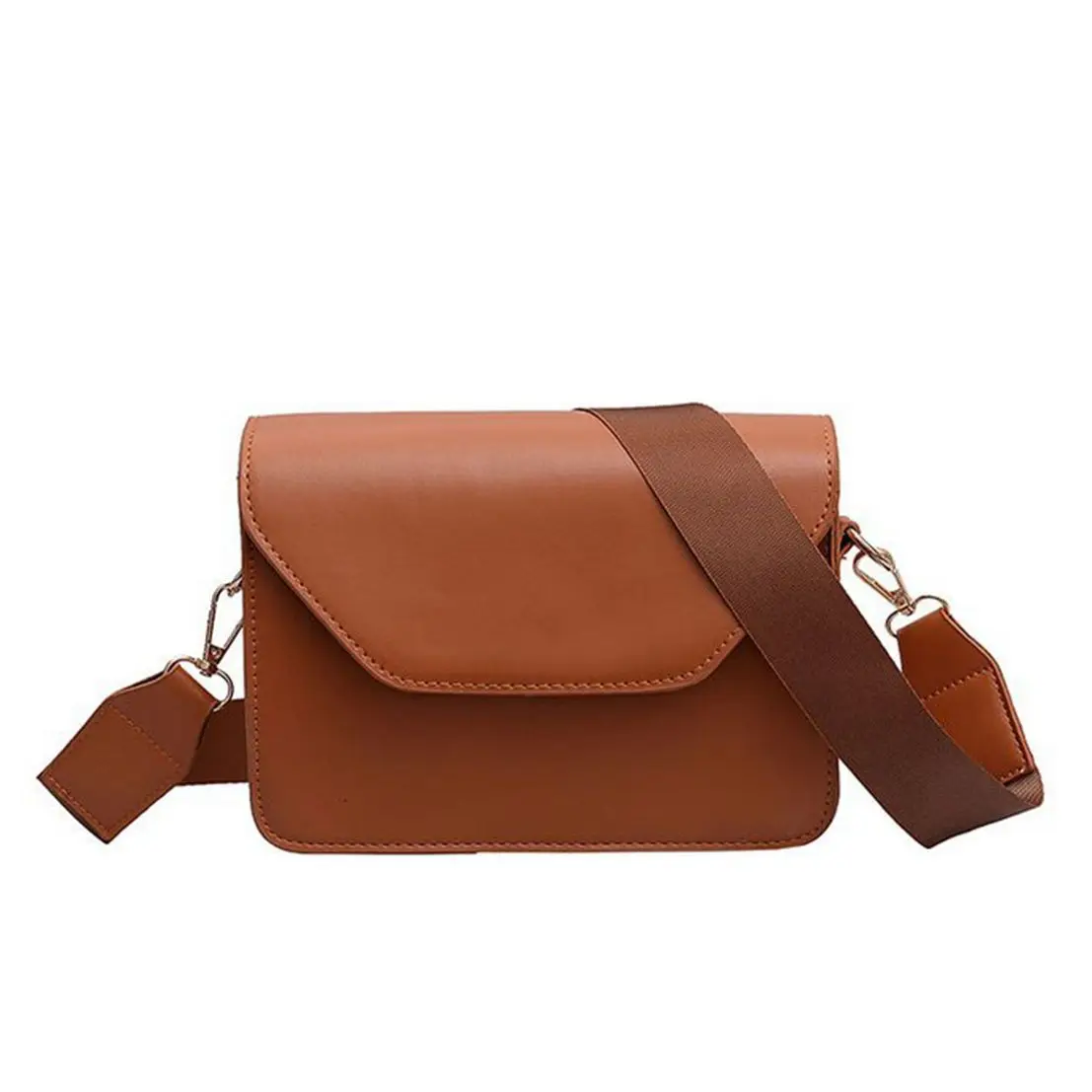 

New Single Shoulder Bag PU Leather Crossbody Handbag Vintage Solid Color Adjustable Broad Strap Square Messenger Bag Hasp Cover