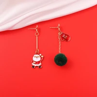 christmas long tassel earrings charms red green plush ball santa claus elk bell tree sock jewelry new year gift for friend