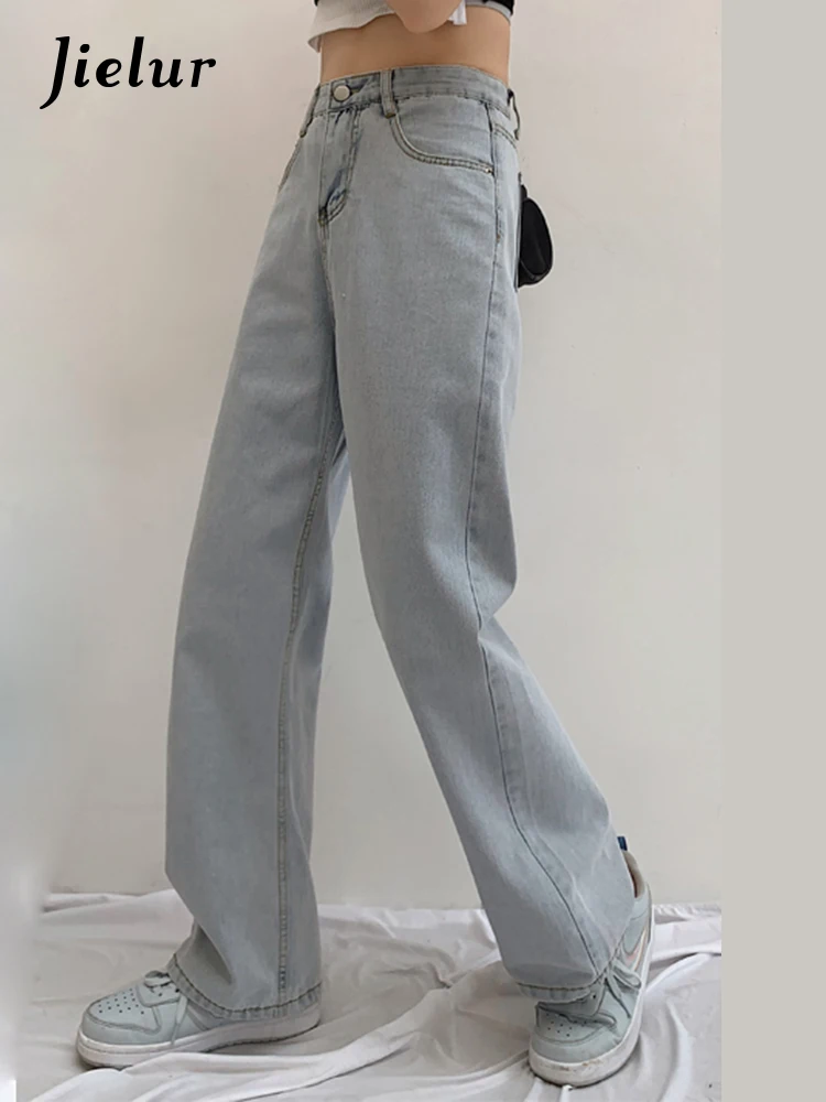 Jielur Джинсы Женские повседневные с высокой талией шикарные брюки из денима
