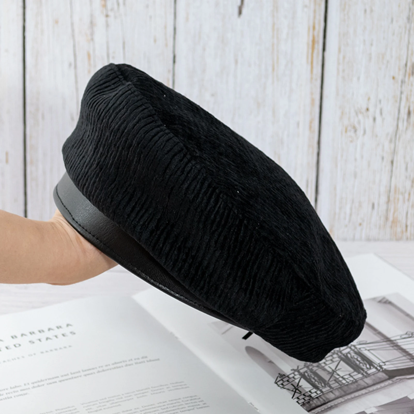 

Women Girl Autumn Winter Beret Hat Warm Corduroy Artist Cap Japanese Vintage Khaki Grey Female Casual Travel Hiking walking Hat