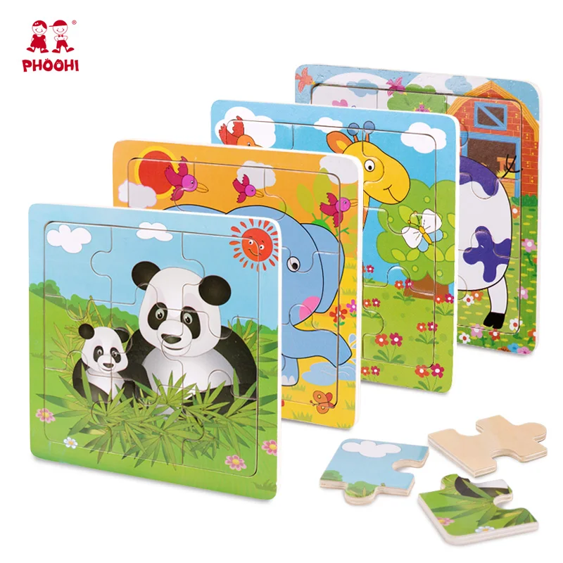 4 шт./компл. деревянные игрушки простые Пазлы для детей с животными фанера детские