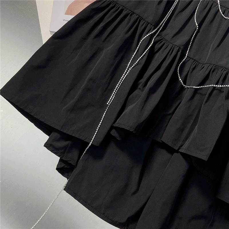 

TWOTWINSTYLE Black Patchwork Bowknot Chain Skirt For Women High Waist Ruched A Line Midi Skirts Female Summer Fashion 2021 Style