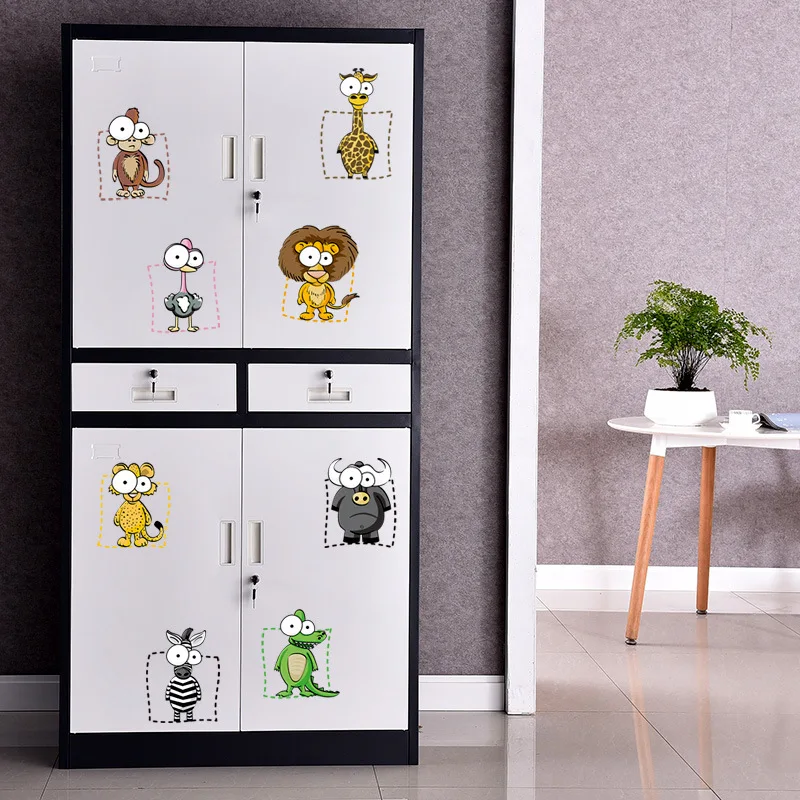 Мультяшные наклейки на стену слон обезьяна Лев милые большие глаза животные