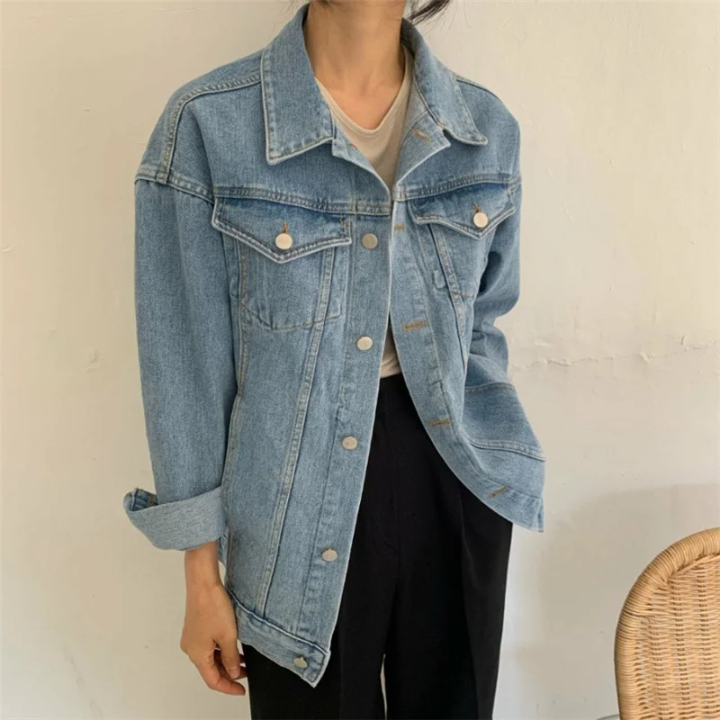 Женская джинсовая куртка Повседневная Свободная в стиле Харадзюку на пуговицах