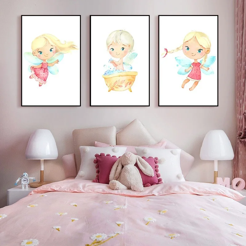 

Cartoon Watercolor Animal Giraffe Little Girl Frameless Painting Core Present Nordic Style Room Decoration HD Painting Poster