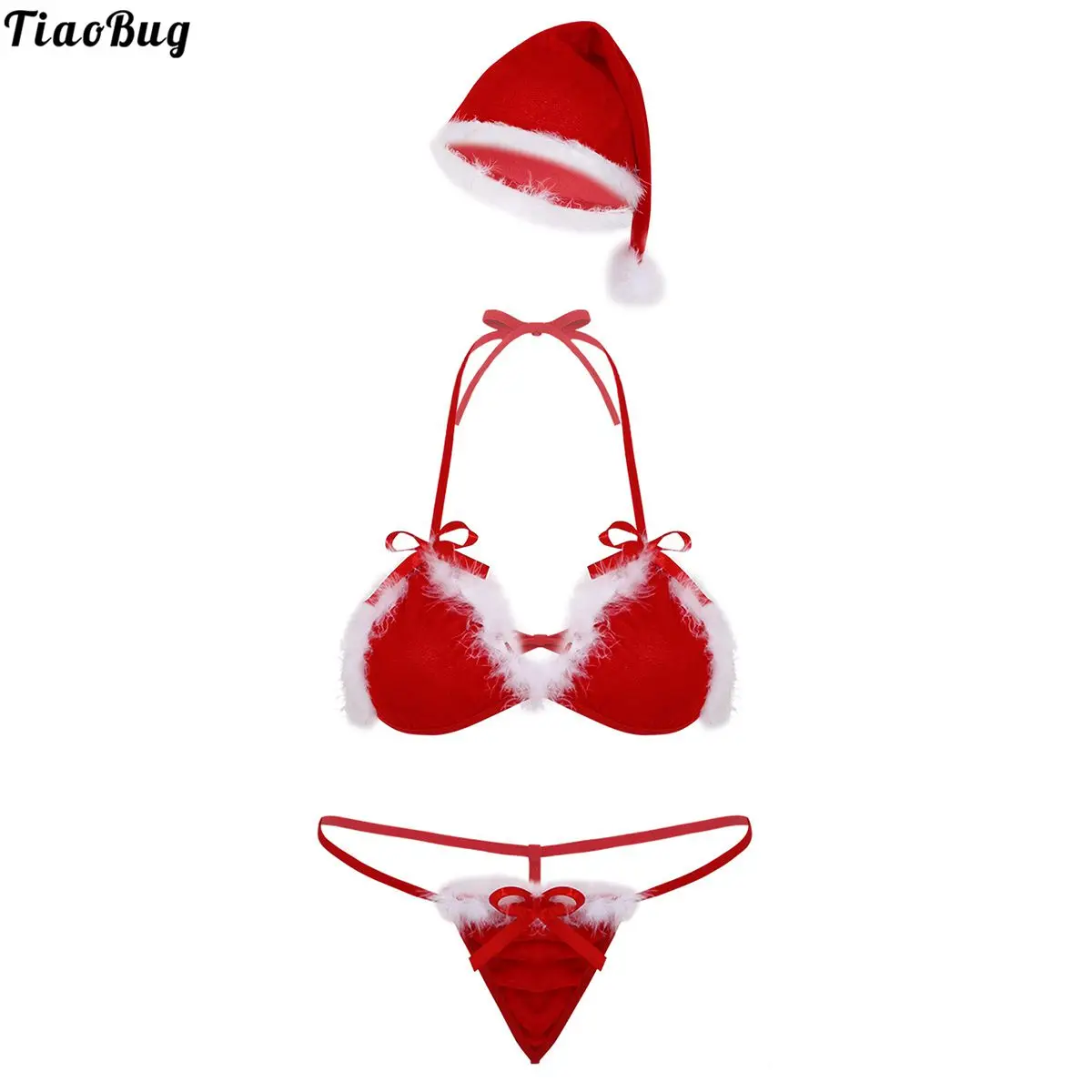 Женский мягкий бархатный Рождественский костюм комплекты нижнего белья бикини с