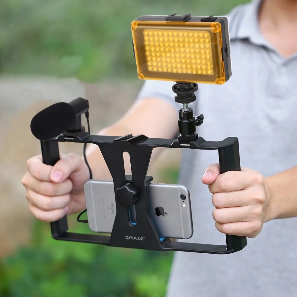 PULUZ смартфон видео Риг наборы кино запись Ручка Стабилизатор кронштейн для iPhone XR XS Max 7 8 Plus 4 в 1 Риг наборы