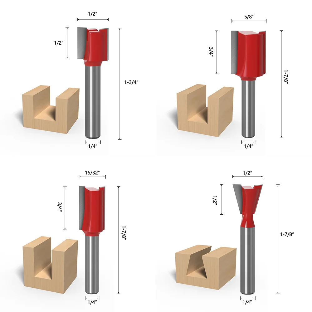

15PCS 1/4 Handle Milling Cutter Set Power Tool Lock Miter Router Bit Shank Woodworking Tenon Drilling for Wood Saw Carbide Alloy
