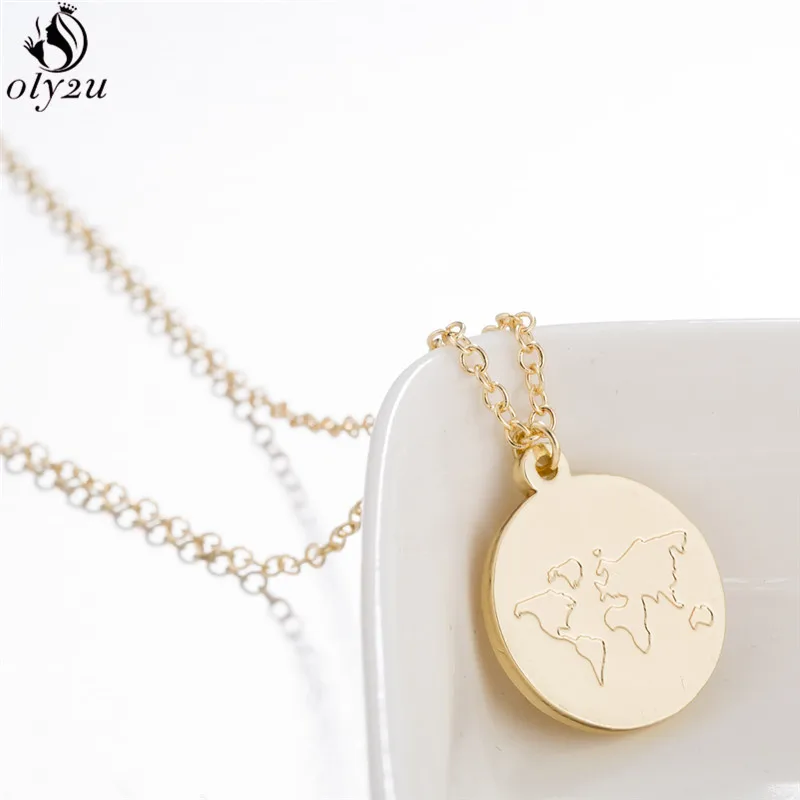 Simple Round World Map Necklaces Pendants Dainty Jewelry Geometric Africa Necklace Choker for Women Men Accessories | Украшения и
