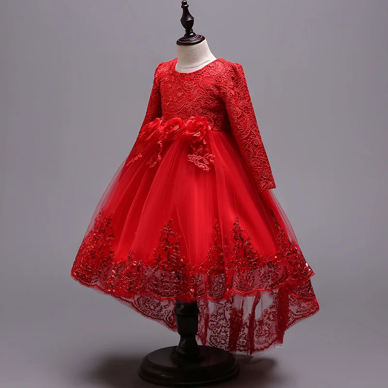 Классическое зимнее кружевное детское платье принцессы с длинным рукавом и