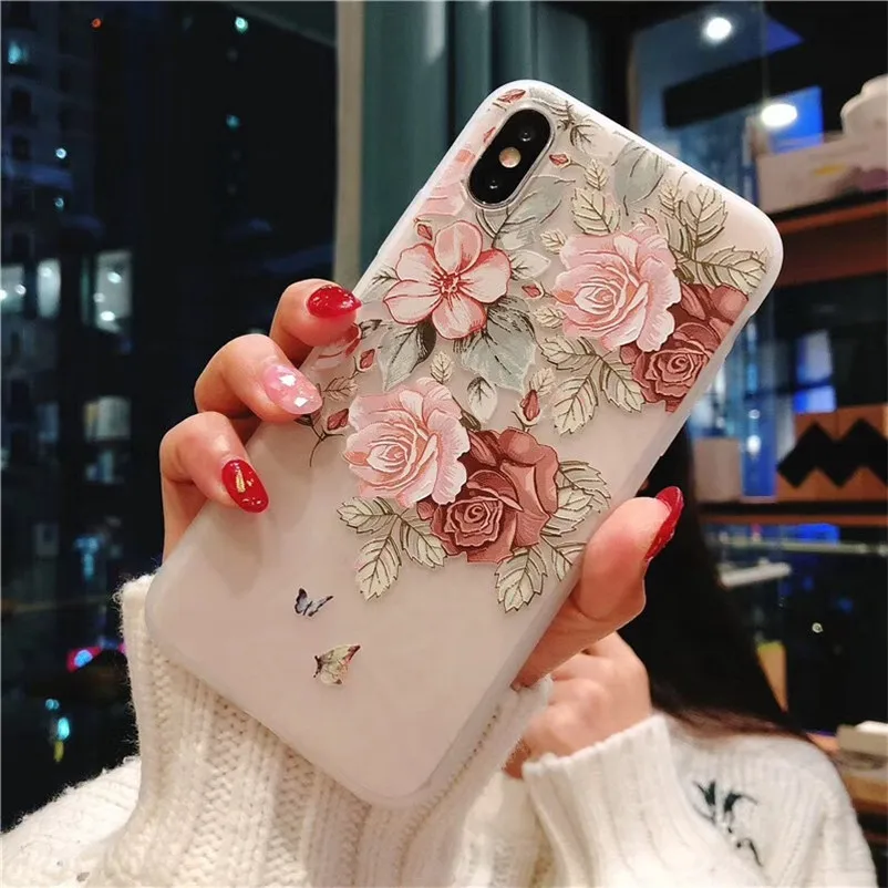 H16 Силиконовый чехол для телефона с цветами для iPhone 7, 8 Plus, XS Max, XR, 3D, розовый, цветочный чехол s для iPhone X, 6 S, 6 S Plus, 5 SE, мягкий чехол из ТПУ - Цвет: H16