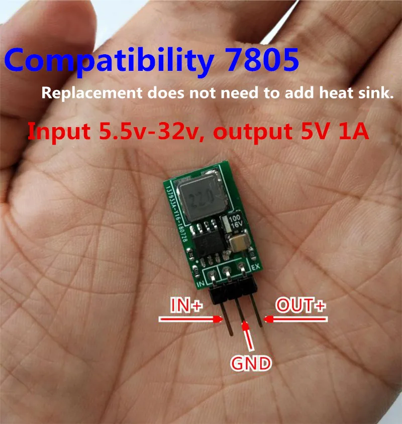 Сверхмаленький трехсторонний блок регулятора напряжения 5 В/1 А замена входа LM7805